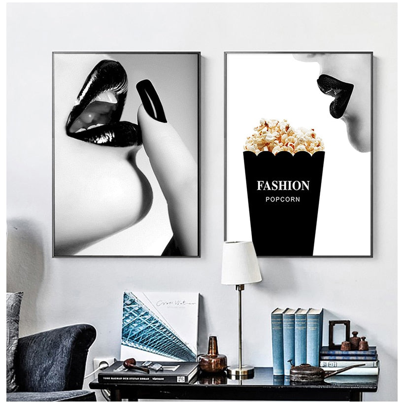 Arthia Designs - Black White Woman Lips Fashion Canvas Art - Review