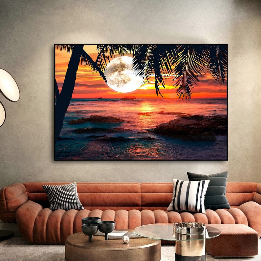 Arthia Designs - Sea Sunset Moonrise Landscape Canvas Art - Review