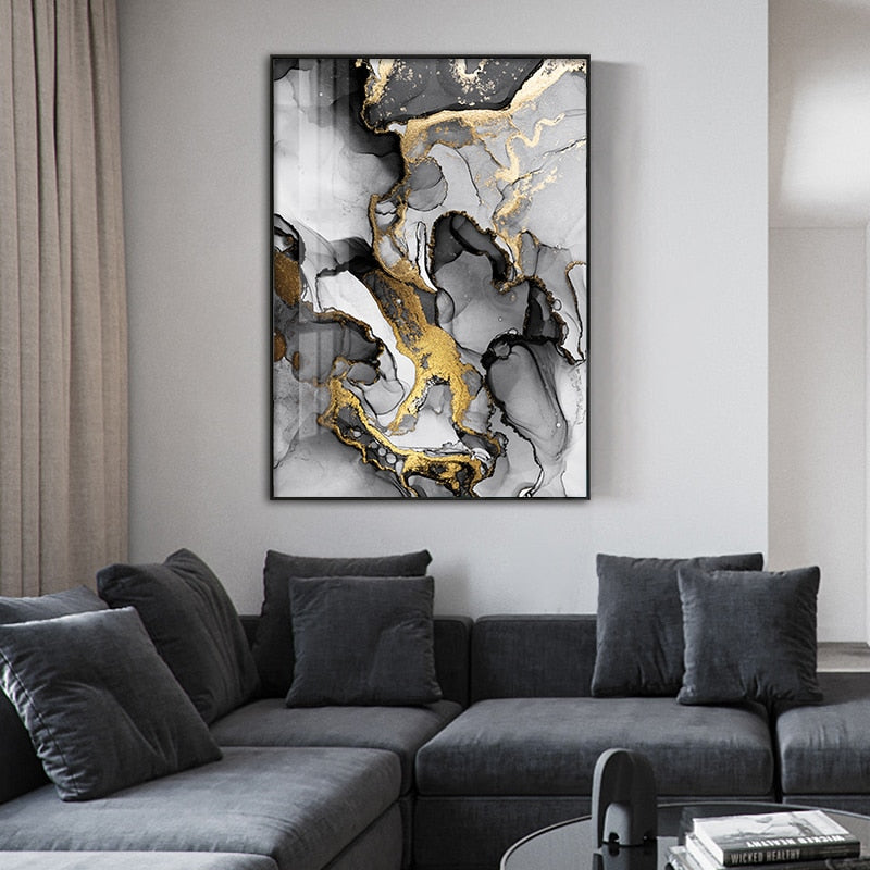 Arthia Designs - Abstract Golden Black Marble Canvas Art - Review