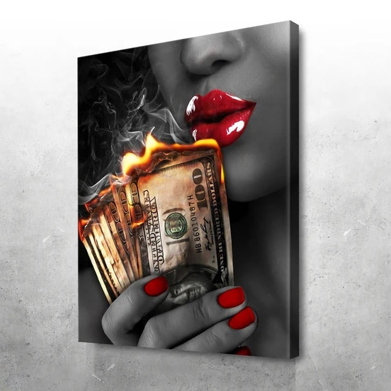 Arthia Designs - Sexy Woman Burning Money Canvas Art - Review