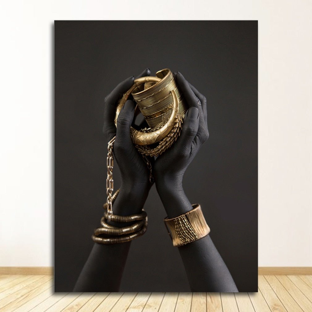 Arthia Designs - Black Hand With Gold Jewelry Canvas Art - Review