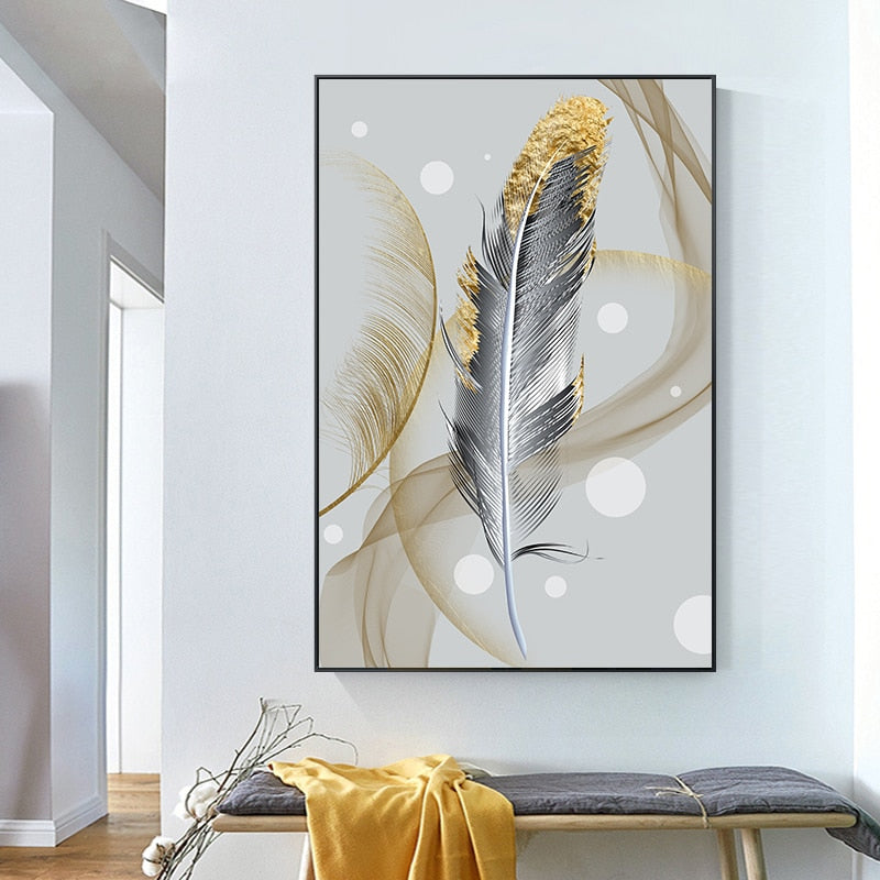 Arthia Designs - Golden Blue Foil Feather Canvas Art - Review