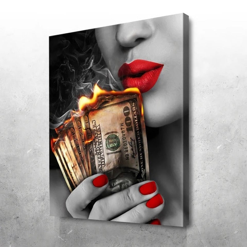 Arthia Designs - Sexy Woman Burning Money Canvas Art - Review