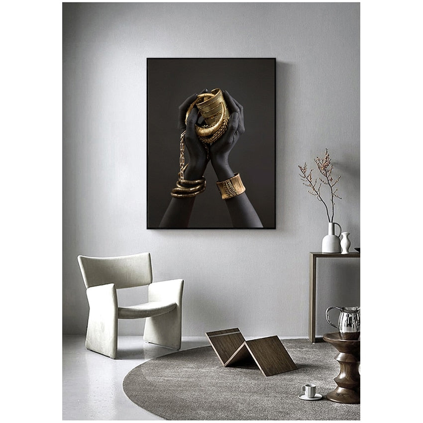 Arthia Designs - Black Hand With Gold Jewelry Canvas Art - Review