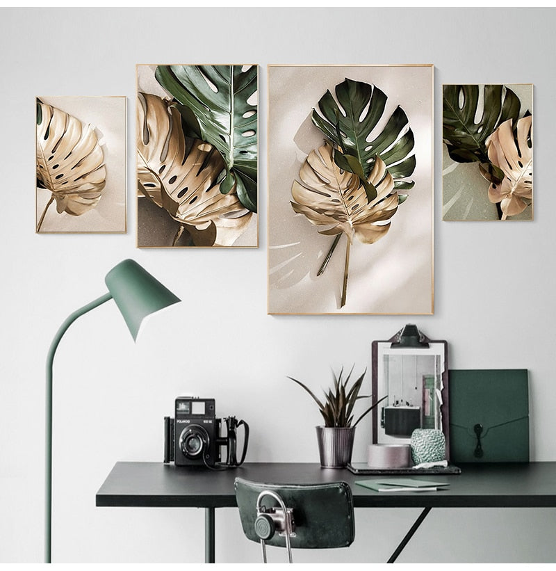 Arthia Designs - Golden Green Monstera Leaves Canvas Art - Review