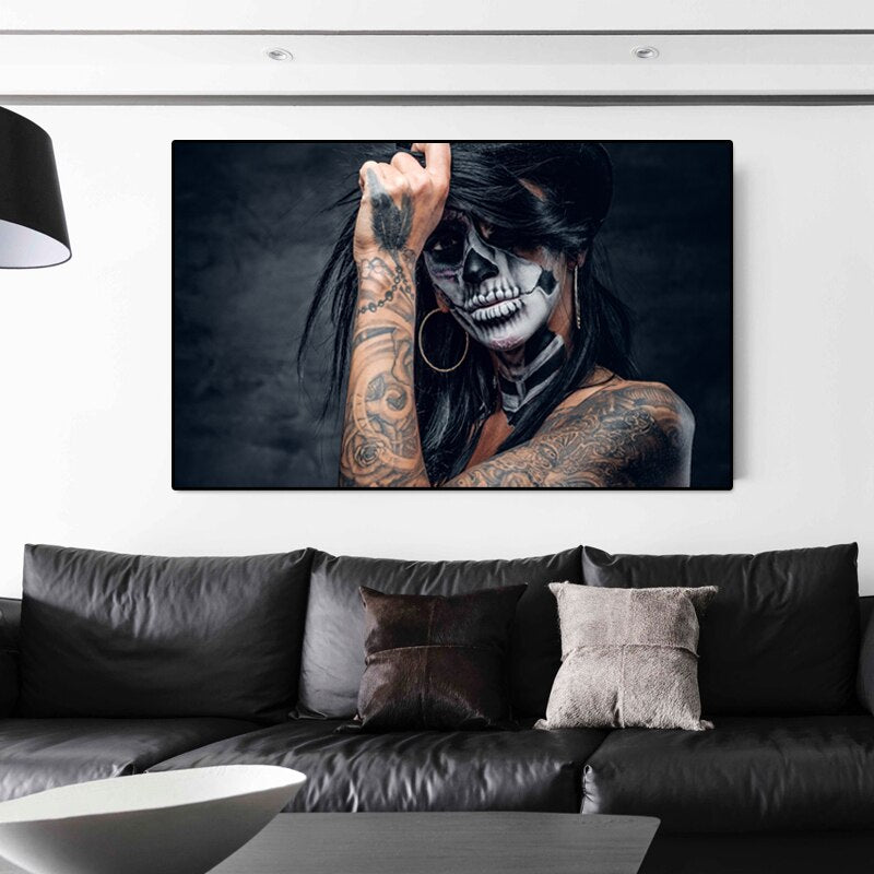 Arthia Designs - Skull Face Tattoo Girl Canvas Art - Review