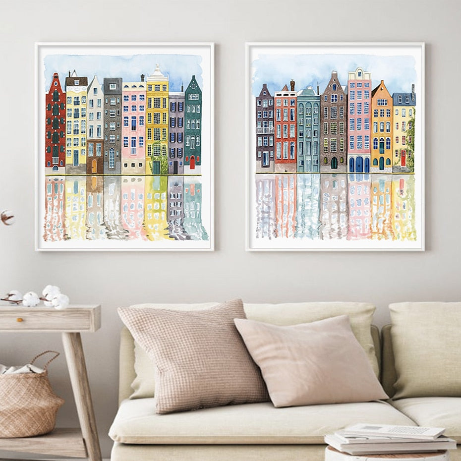 Arthia Designs - Watercolor Facades Old Buildings Canvas Art - Review