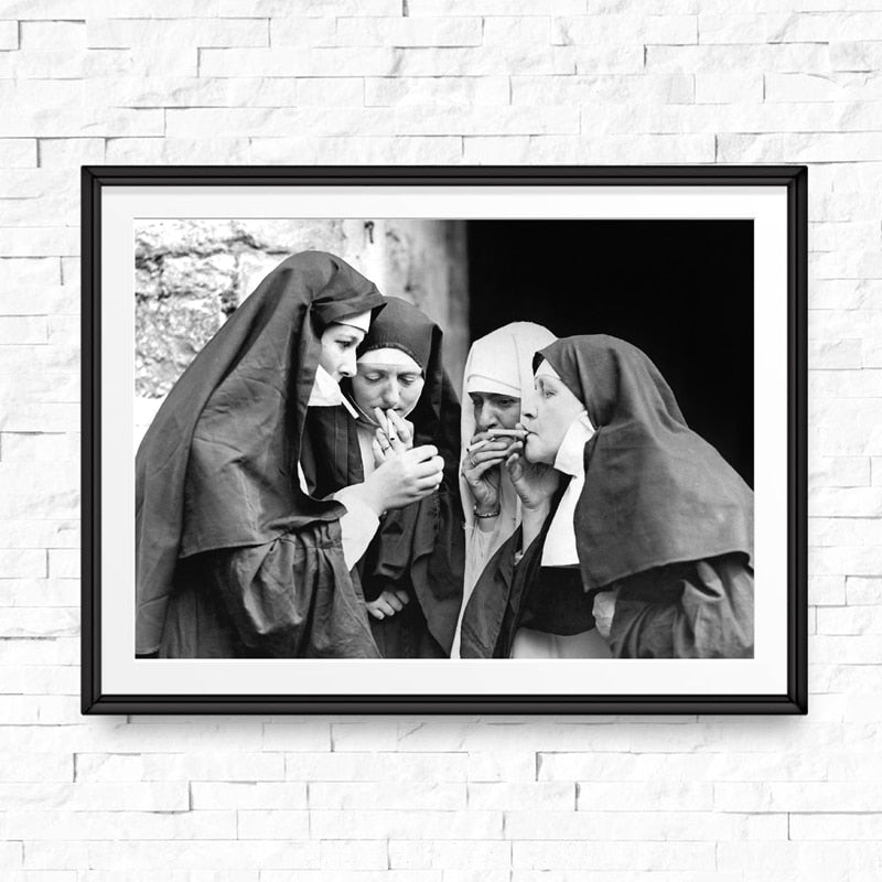 Arthia Designs - Vintage Black White Smoking Nuns Canvas Art - Review