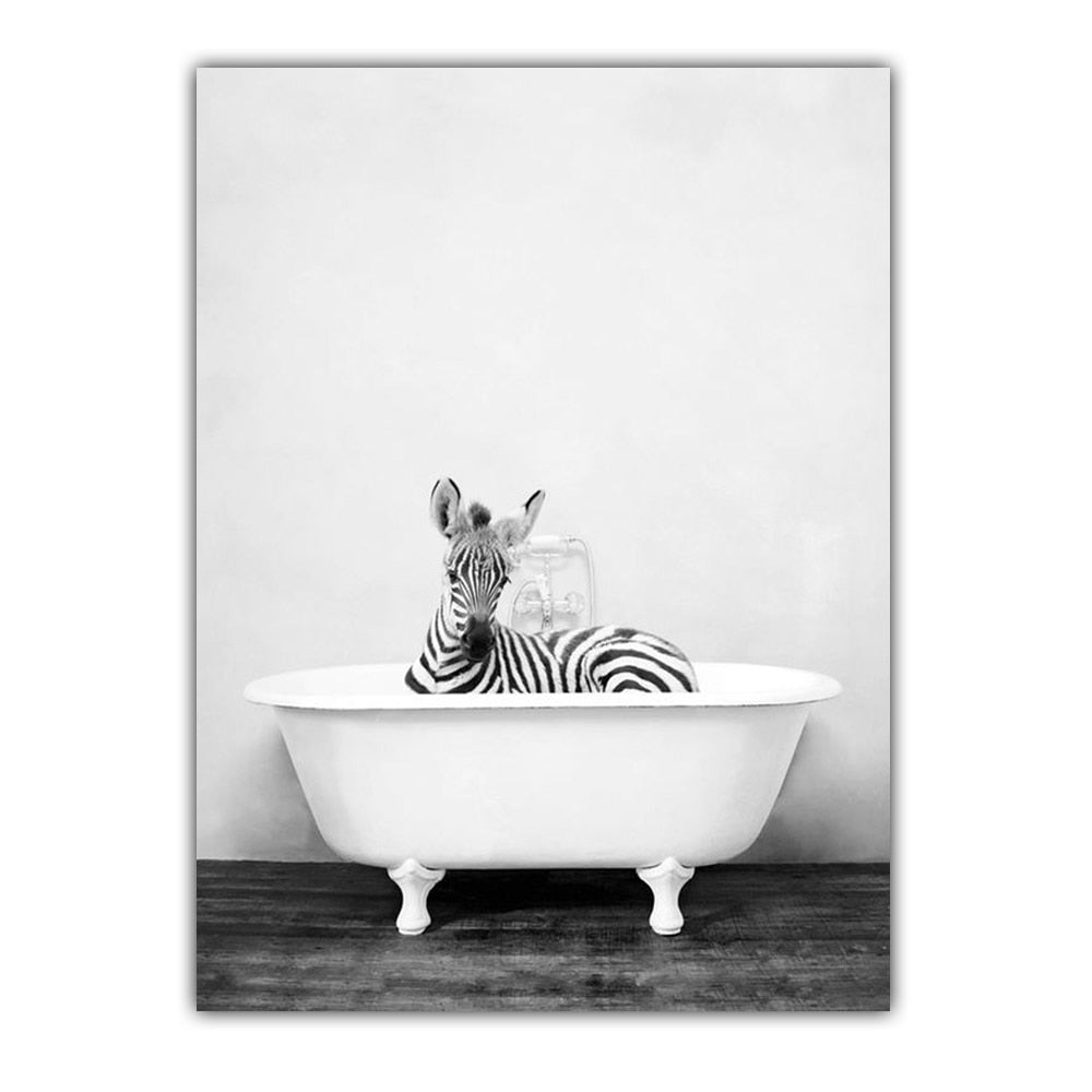 Arthia Designs - Black White Playful Bathroom Animal Canvas Art - Review