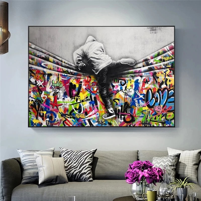 Arthia Designs - Funny Banksy Street Graffiti 2 Canvas Art - Review