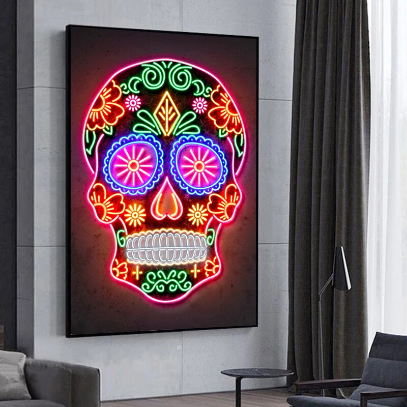 Arthia Designs - Neon Floral Skull Canvas Art - Review