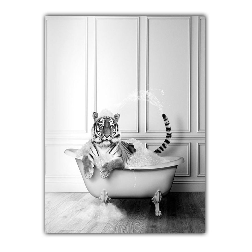 Arthia Designs - Black White Playful Bathroom Animal Canvas Art - Review