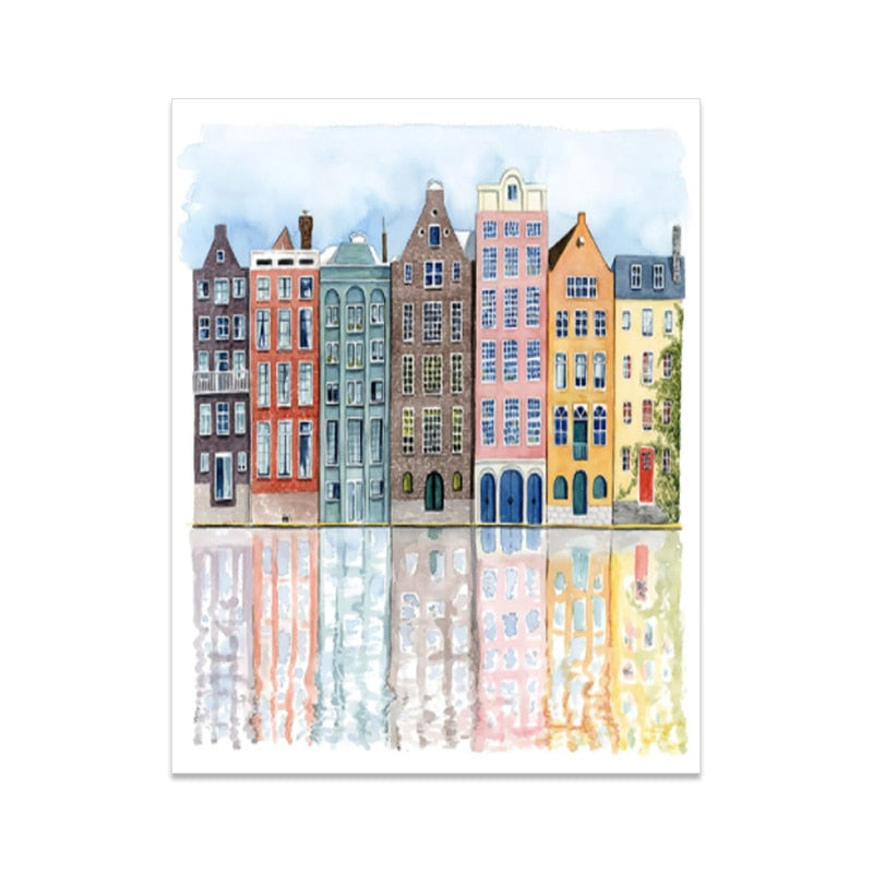 Arthia Designs - Watercolor Facades Old Buildings Canvas Art - Review