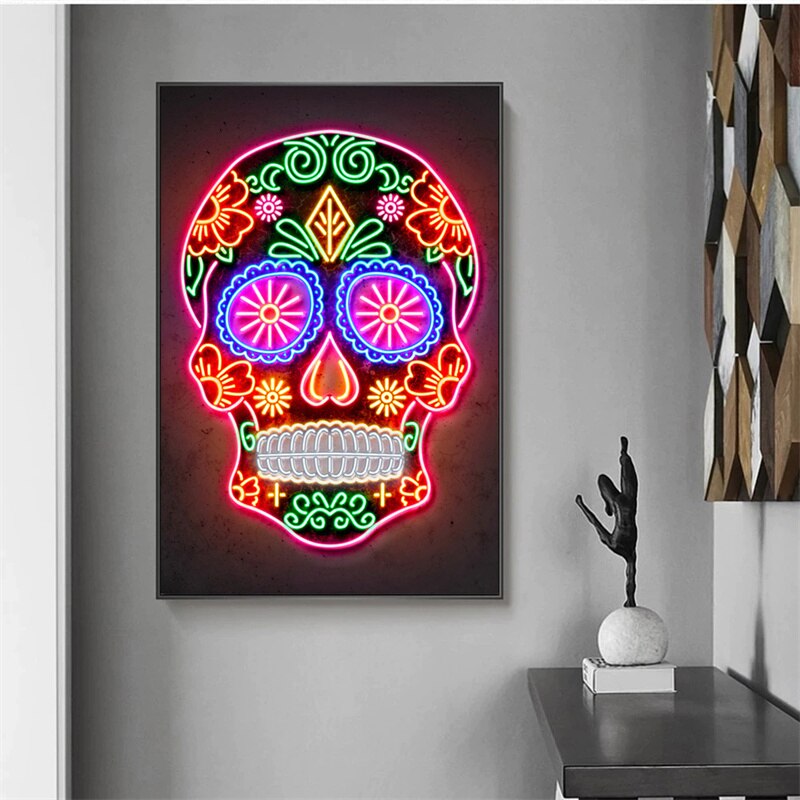 Arthia Designs - Neon Floral Skull Canvas Art - Review