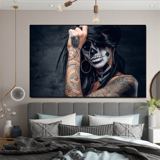 Arthia Designs - Skull Face Tattoo Girl Canvas Art - Review