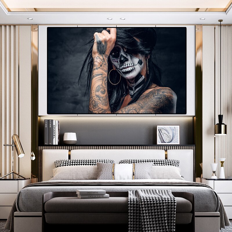 Arthia Designs - Skull Face Tattoo Girl Canvas Art - Review