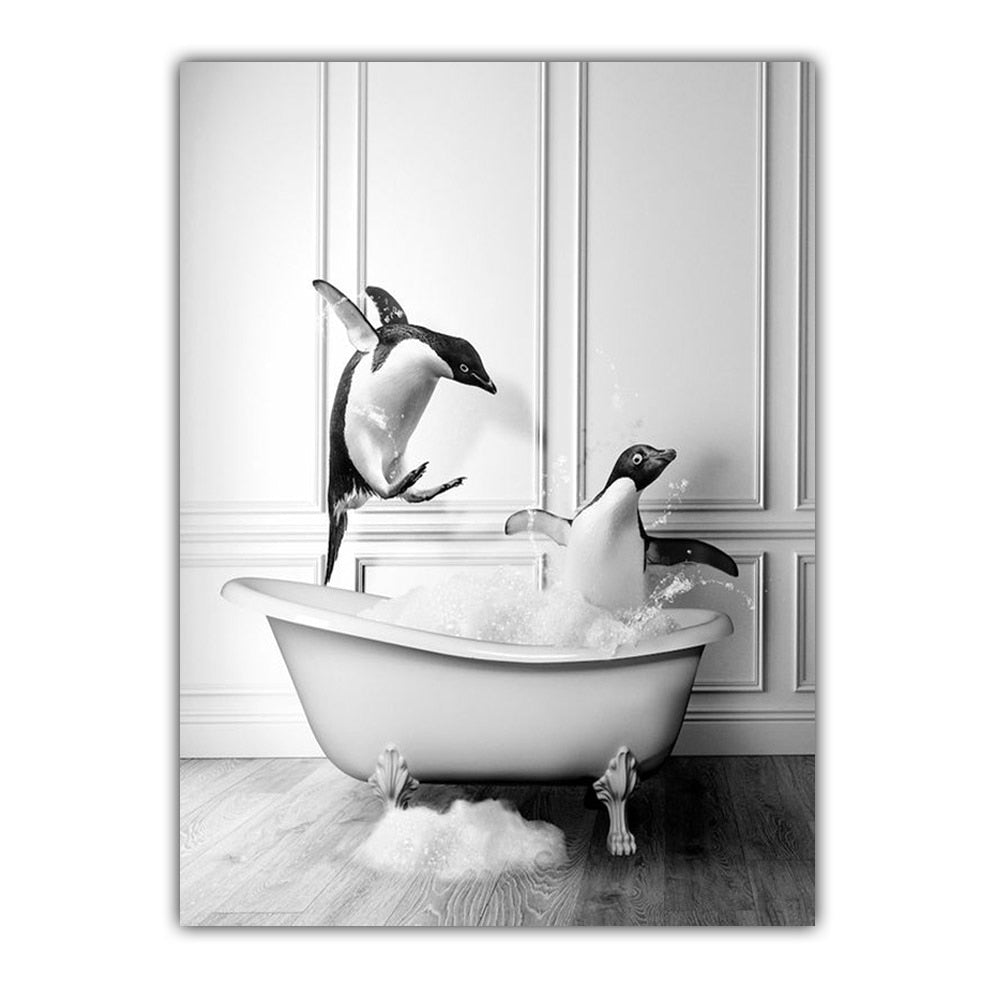 Arthia Designs - Black White Playful Bathroom Animal Canvas Art - Review