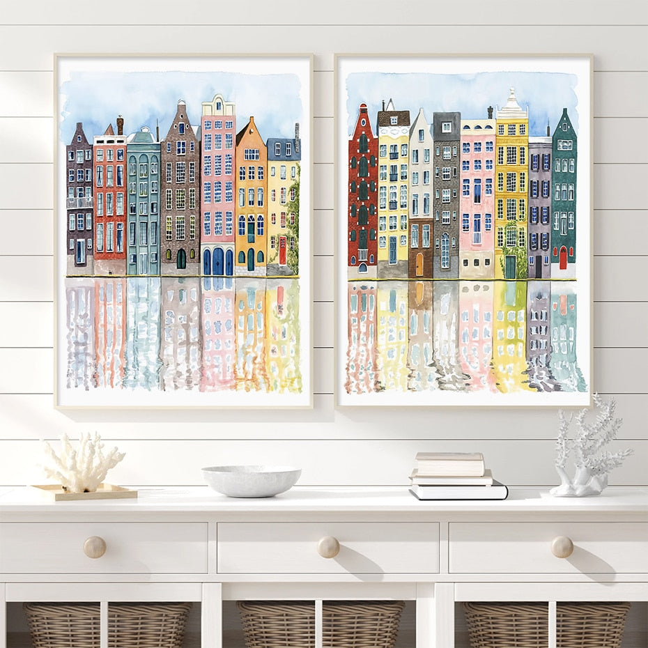 Arthia Designs - Watercolor Facades Old Buildings Canvas Art - Review