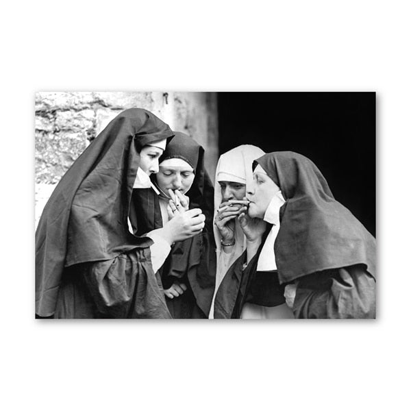 Arthia Designs - Vintage Black White Smoking Nuns Canvas Art - Review