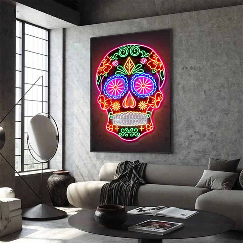 Arthia Designs - Neon Floral Skull Canvas Art - Review