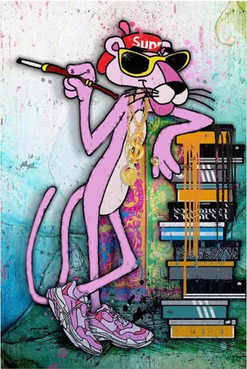 Graffiti Pink Panther Pop Art Cartoon Canvas Painting
