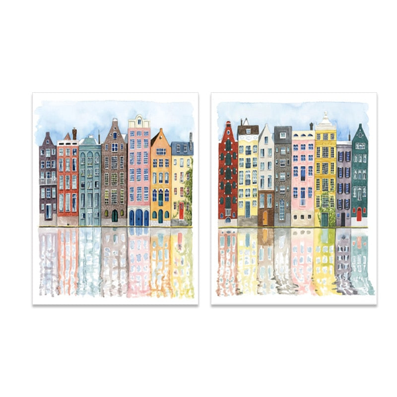 Arthia Designs - Watercolor Facades Old Buildings Canvas Art - Review