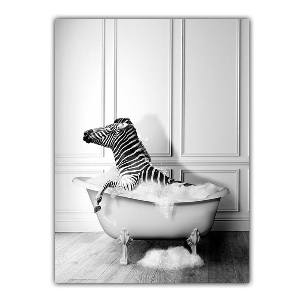 Arthia Designs - Black White Playful Bathroom Animal Canvas Art - Review