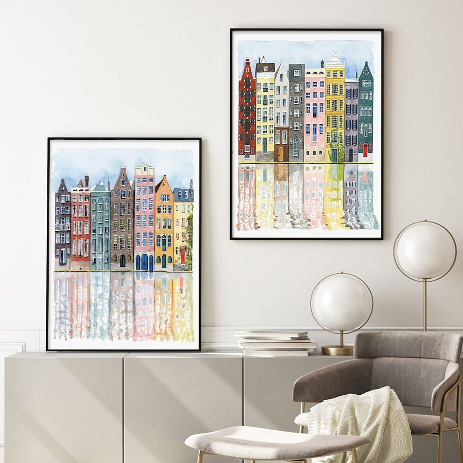 Arthia Designs - Watercolor Facades Old Buildings Canvas Art - Review