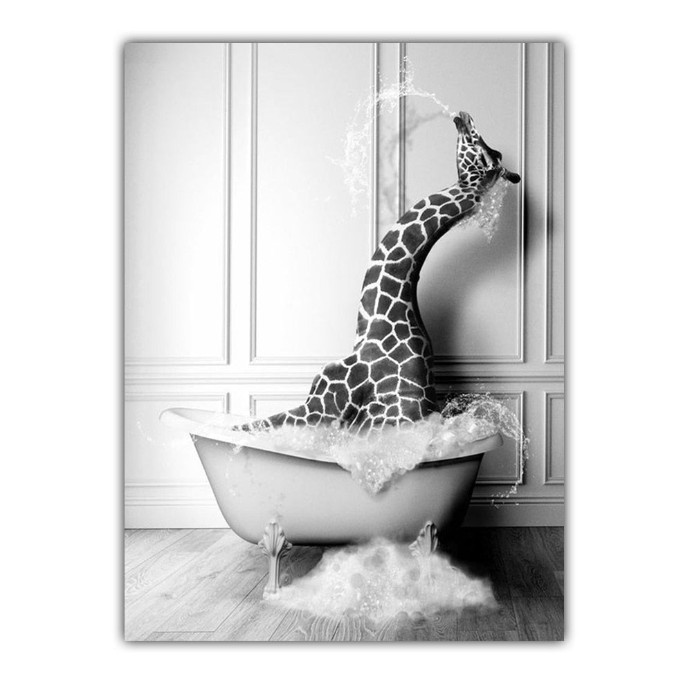 Arthia Designs - Black White Playful Bathroom Animal Canvas Art - Review