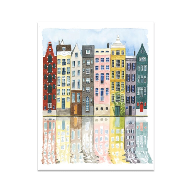 Arthia Designs - Watercolor Facades Old Buildings Canvas Art - Review