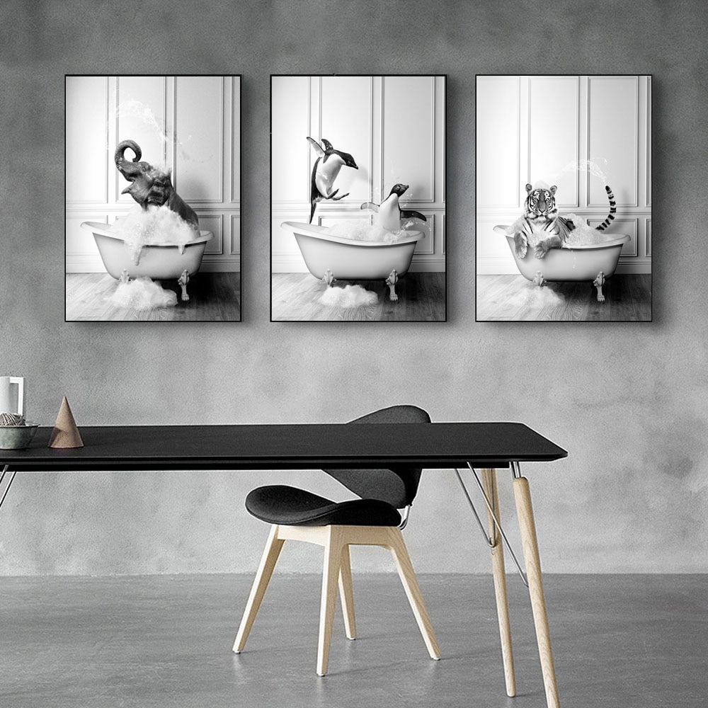 Arthia Designs - Black White Playful Bathroom Animal Canvas Art - Review