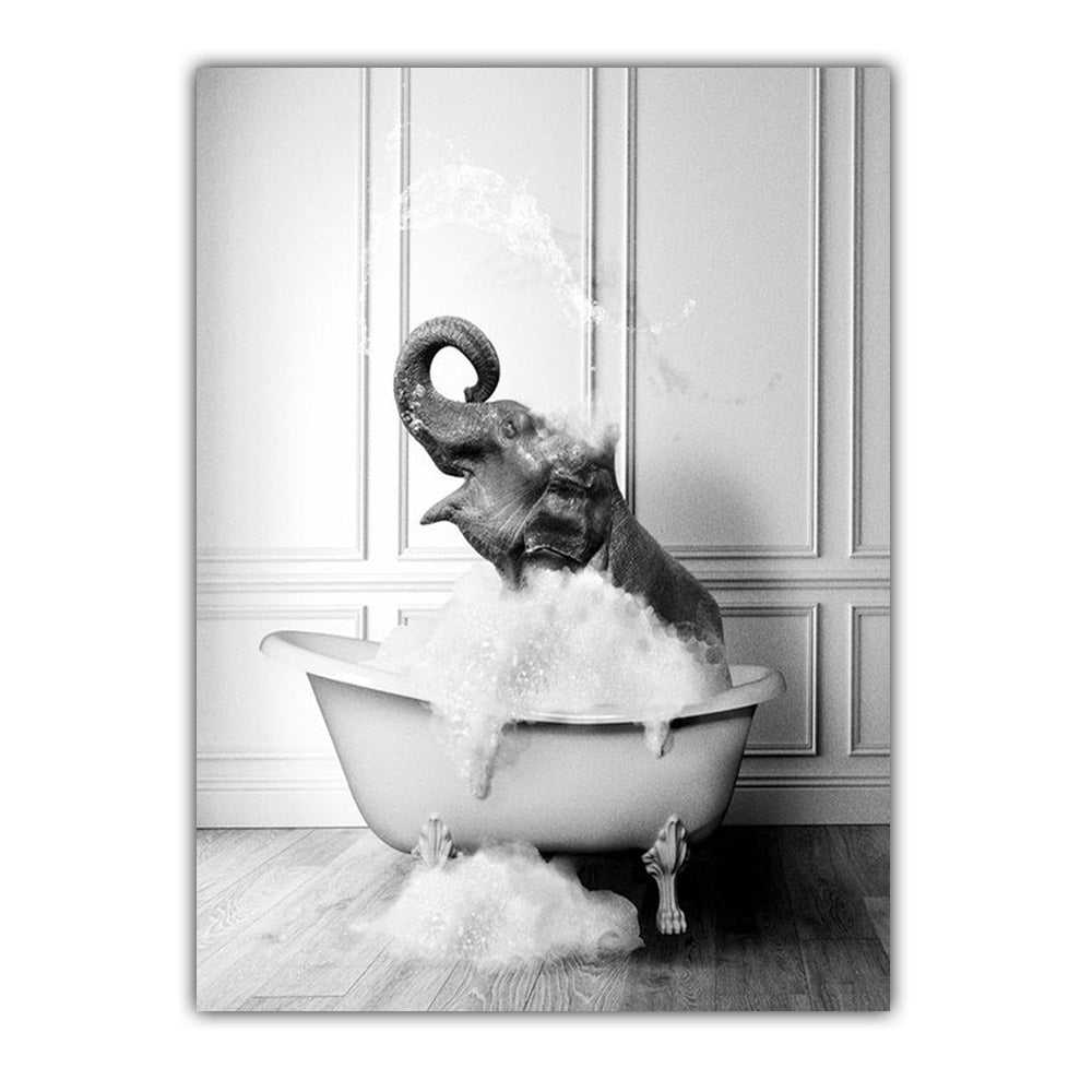 Arthia Designs - Black White Playful Bathroom Animal Canvas Art - Review