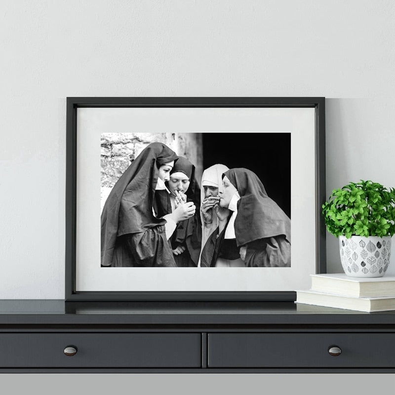 Arthia Designs - Vintage Black White Smoking Nuns Canvas Art - Review