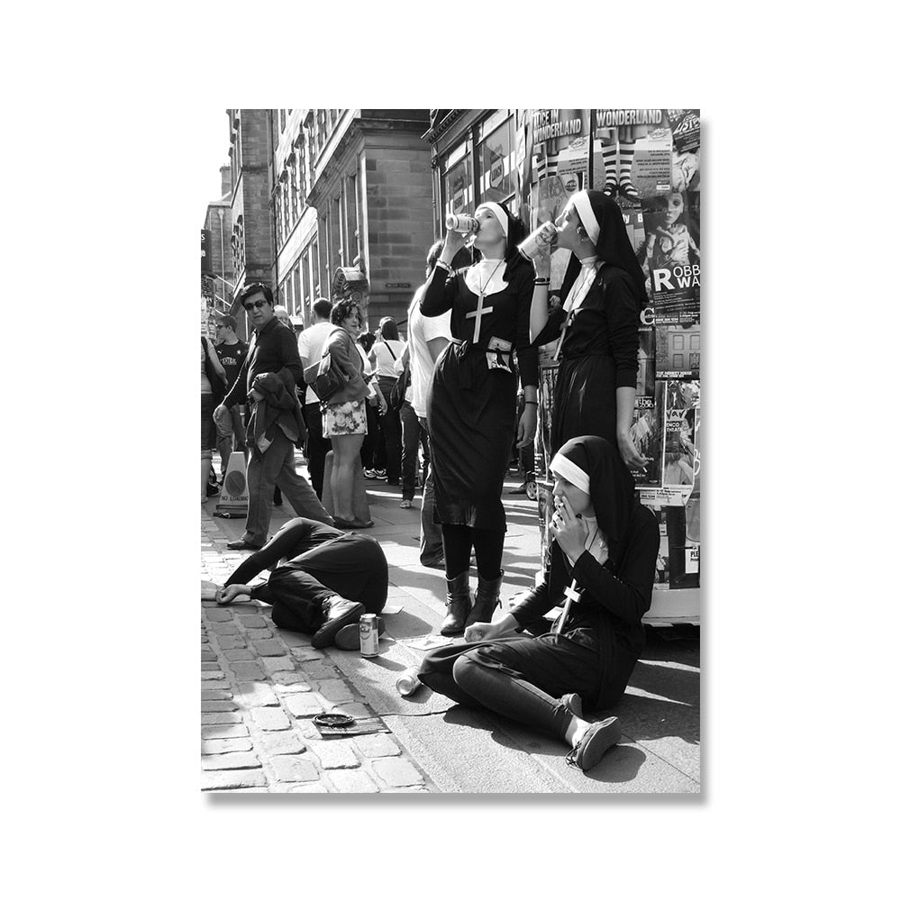 Arthia Designs - Black and White Nuns Party Canvas Art - Review